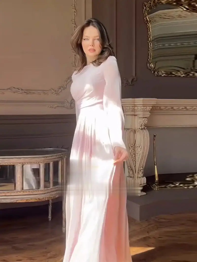Women's Slim Fit Long Sleeve Pleated Elegant Dress, Elegant Outfit, Evening Dress, Pleated Design, Sophisticated Style, Delicate Stitching, Premium Material, Stylish Dress, Fitted Dress, Adult Clothing, Office Wear