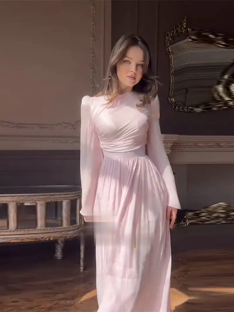 Women's Slim Fit Long Sleeve Pleated Elegant Dress, Elegant Outfit, Evening Dress, Pleated Design, Sophisticated Style, Delicate Stitching, Premium Material, Stylish Dress, Fitted Dress, Adult Clothing, Office Wear