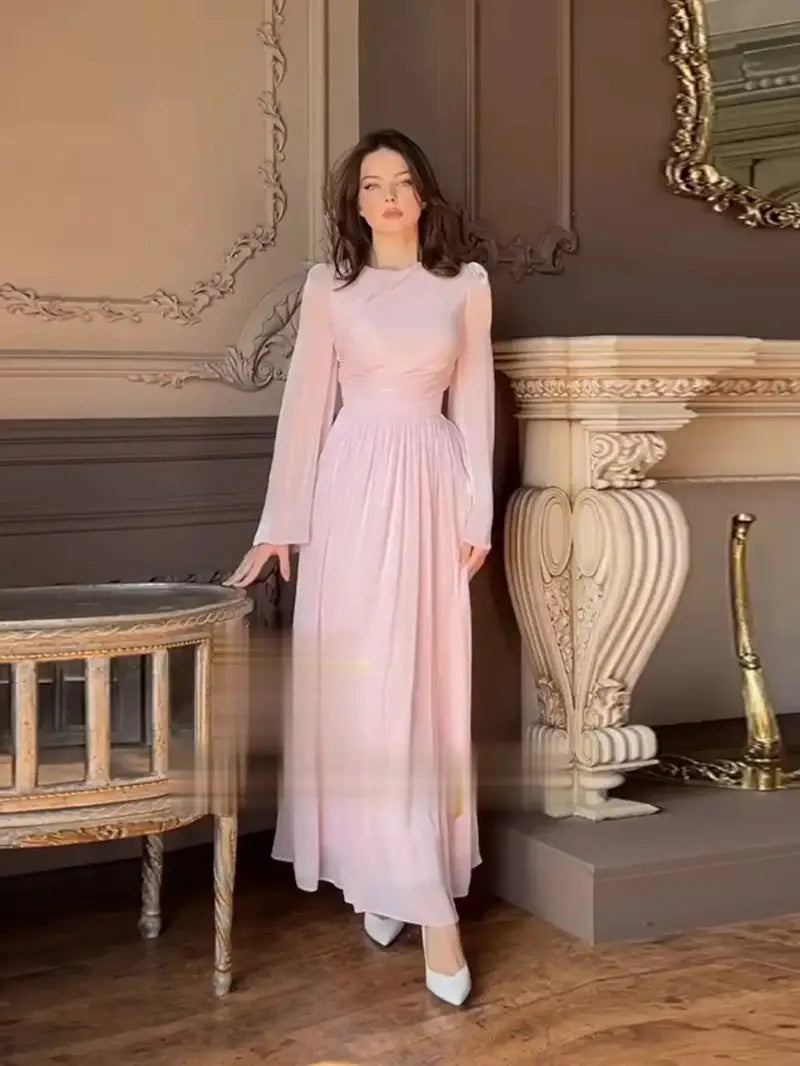 Women's Slim Fit Long Sleeve Pleated Elegant Dress, Elegant Outfit, Evening Dress, Pleated Design, Sophisticated Style, Delicate Stitching, Premium Material, Stylish Dress, Fitted Dress, Adult Clothing, Office Wear