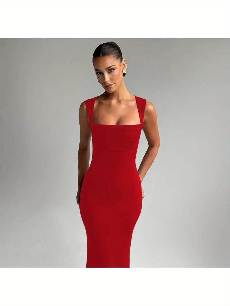 Women's Elegant Slim Fit Sleevelessdress - Waist-Cinching Party & Formal Dress in Soft Blue, Structured Non-Stretchy Fabric for Spring/Summer Events - Machine Washable Women's Evening Gown