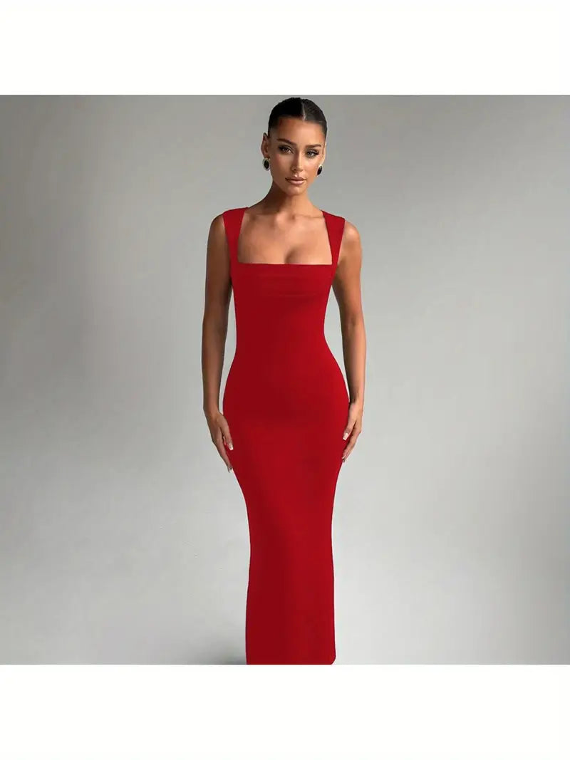 Women's Elegant Slim Fit Sleevelessdress - Waist-Cinching Party & Formal Dress in Soft Blue, Structured Non-Stretchy Fabric for Spring/Summer Events - Machine Washable Women's Evening Gown