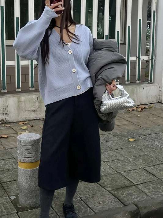 100% Wool Wool Double-Layer Thickened Casual Fashion Women's Sweater Cardigan Autumn and Winter High-End Warm Wool Top Outerwear