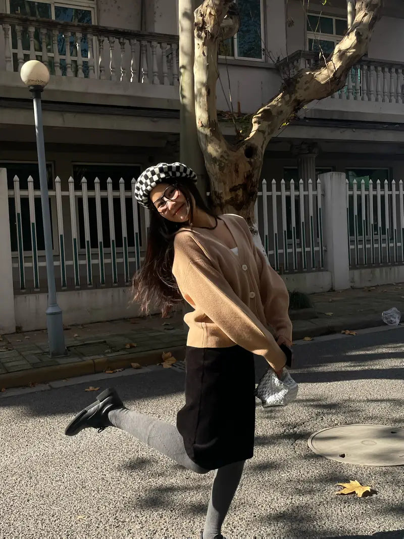 100% Wool Wool Double-Layer Thickened Casual Fashion Women's Sweater Cardigan Autumn and Winter High-End Warm Wool Top Outerwear