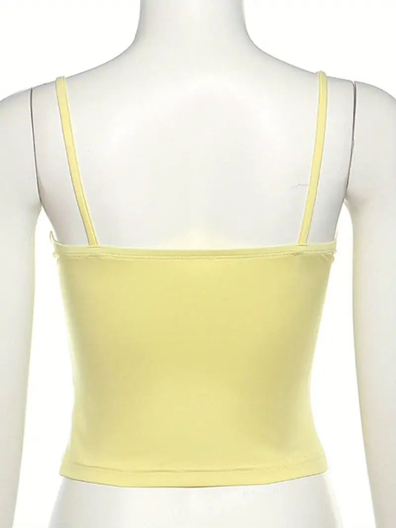 Lace V-Neck Camisole Top, Sheer Polyester Knit Fabric, Sleeveless Backless Sexy Tank Crop Vest for Women, Solid Color Streetwear for Spring/Summer/Fall